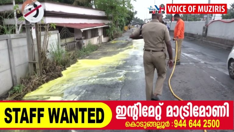 റോഡിൽ തെന്നി വീഴാതിരിക്കാൻ അഗ്നിരക്ഷാ സേനയുടെ കരുതൽ