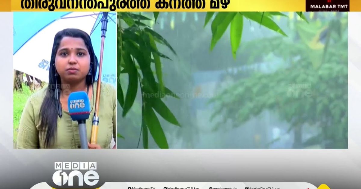 തിരുവനന്തപുരത്ത് ശക്തമായ മഴ: മലയോര മേഖലകളിൽ തകർത്ത് പെയ്യുന്നു