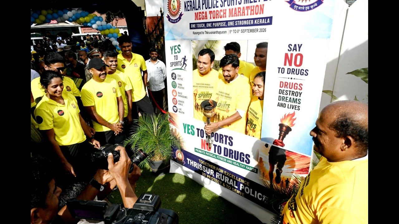 കേരള പോലീസ് കായികമേള 2026: തൃശ്ശൂർ റൂറലിൽ ദീപശിഖാ പ്രയാണത്തിന് കൊടുങ്ങല്ലൂരിൽ വിപുലമായ സ്വീകരണം നൽകി