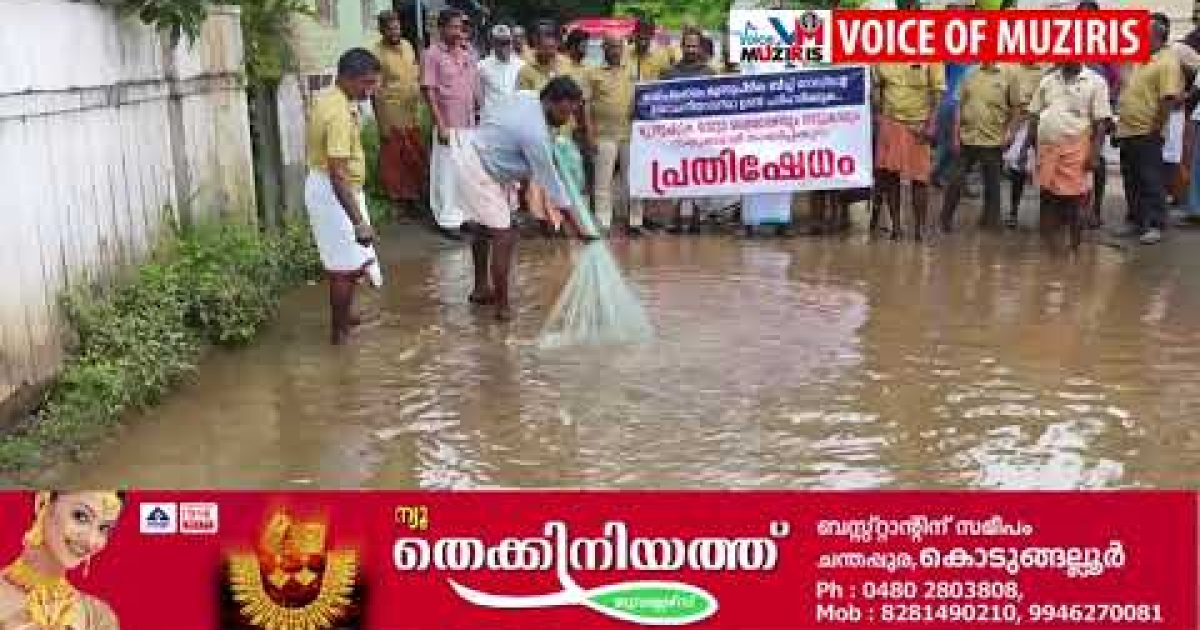 റോഡ് നന്നാക്കാത്തതിൽ ഓട്ടോറിക്ഷാ തൊഴിലാളികളുടെ വല വീശി പ്രതീകാത്മകമായി മീൻ പിടിച്ച് പ്രതിഷേധം.